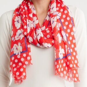 NWT Kate Spade ♠️ New York Springtime Floral Oblong Ponderosa Red Scarf